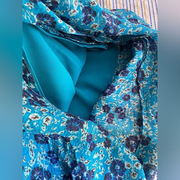 Veronica Beard Becky Floral-Print Silk Blue Shirtdress Dress Size 10 NEW - Picture 12 of 13